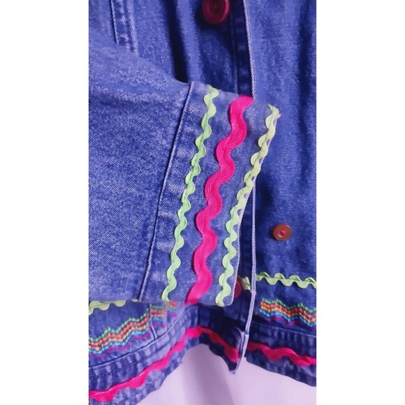 Vintage 90's Womens Embroidered Geometric Denim Jacket Collared XL New Direction - Picture 7 of 11